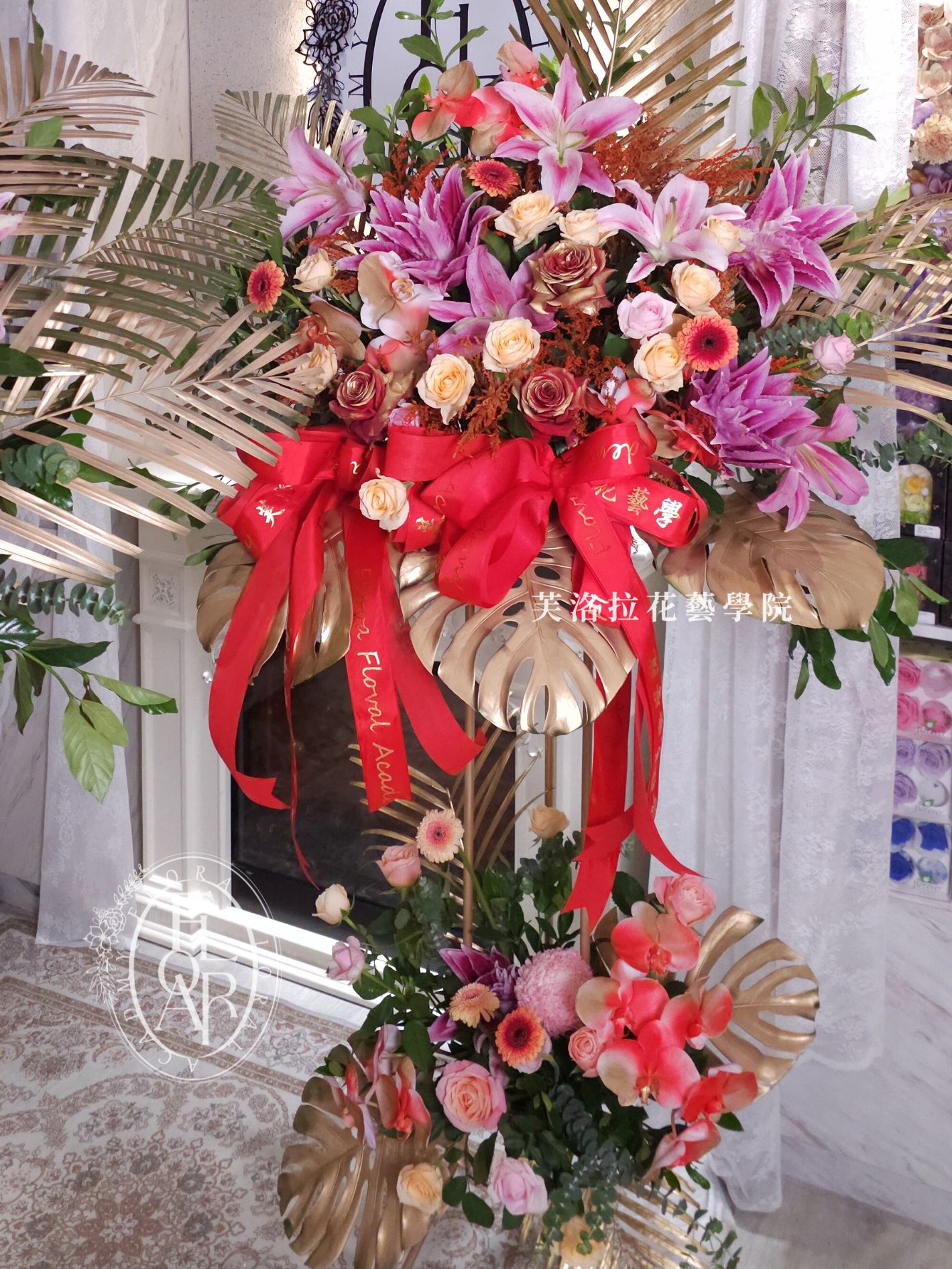 高架花籃_開幕誌慶_婚禮_展出_演出_活動現場_紫紅色系_StandingFlowerBasket_GrandOpening_Wedding_Exhibition_Performance_Event_RedTone (3)