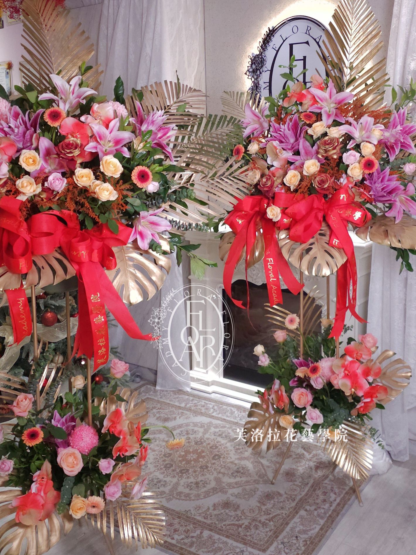 高架花籃_開幕誌慶_婚禮_展出_演出_活動現場_紫紅色系_StandingFlowerBasket_GrandOpening_Wedding_Exhibition_Performance_Event_RedTone (4)