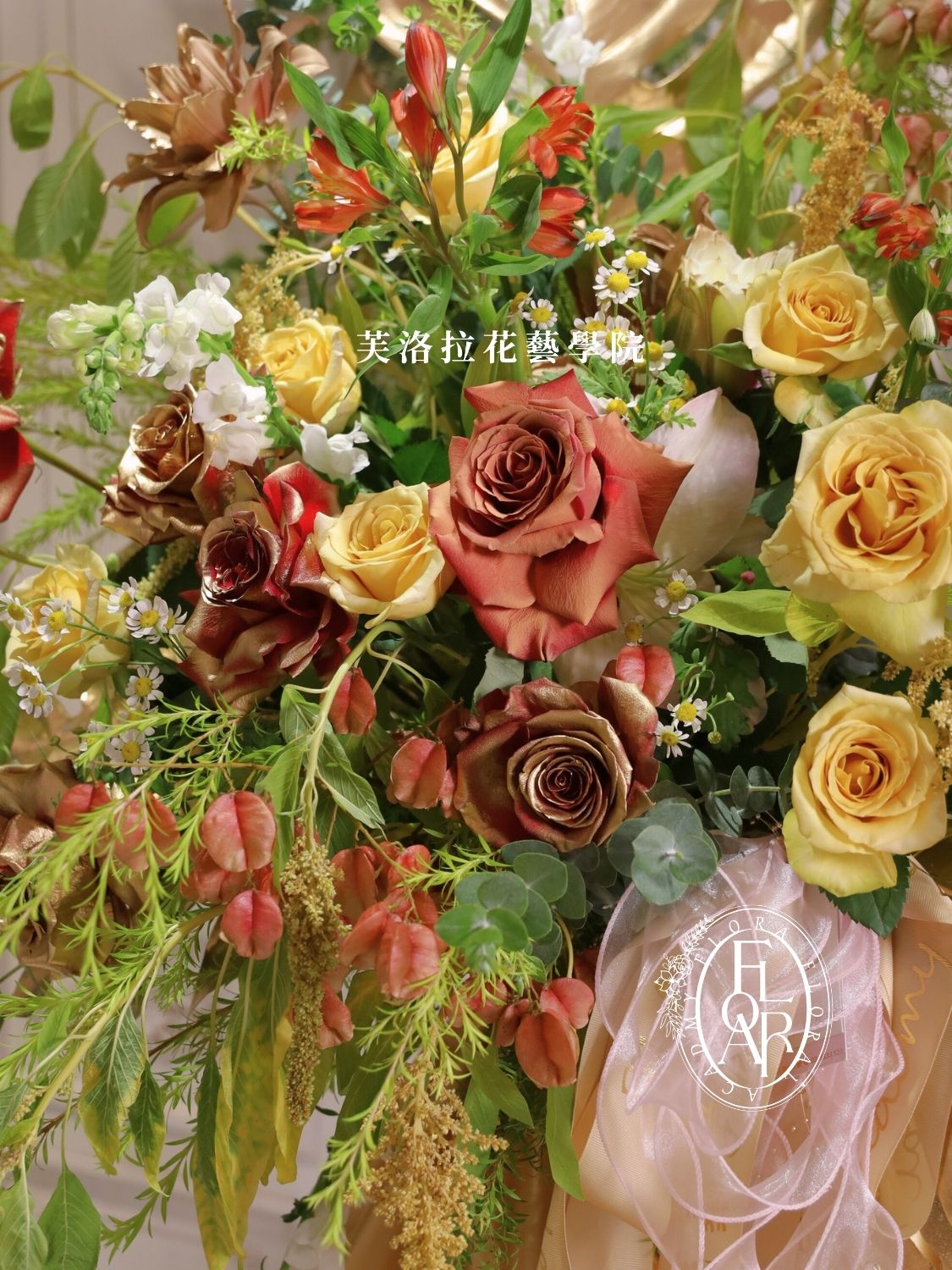 紅金色高架花籃Luxury Artistic Grand Opening Flower Stand (9)
