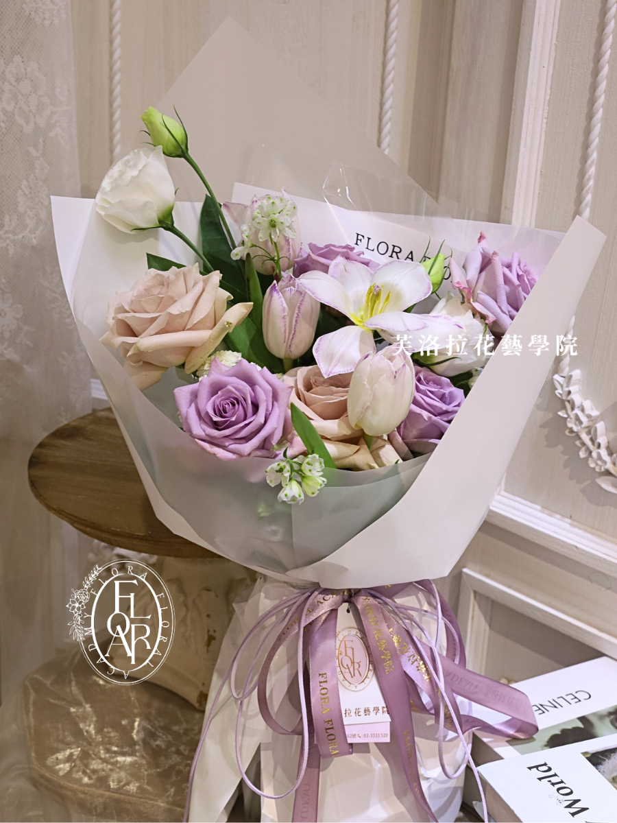 Elegant Purple Tulip & Imported Rose Fresh Flower Bouquet (1)