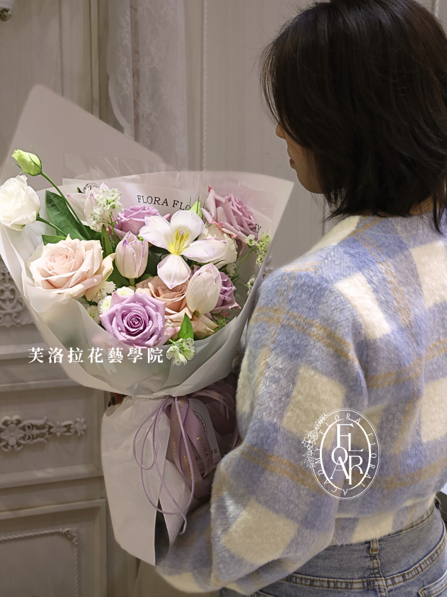 Elegant Purple Tulip & Imported Rose Fresh Flower Bouquet (3)