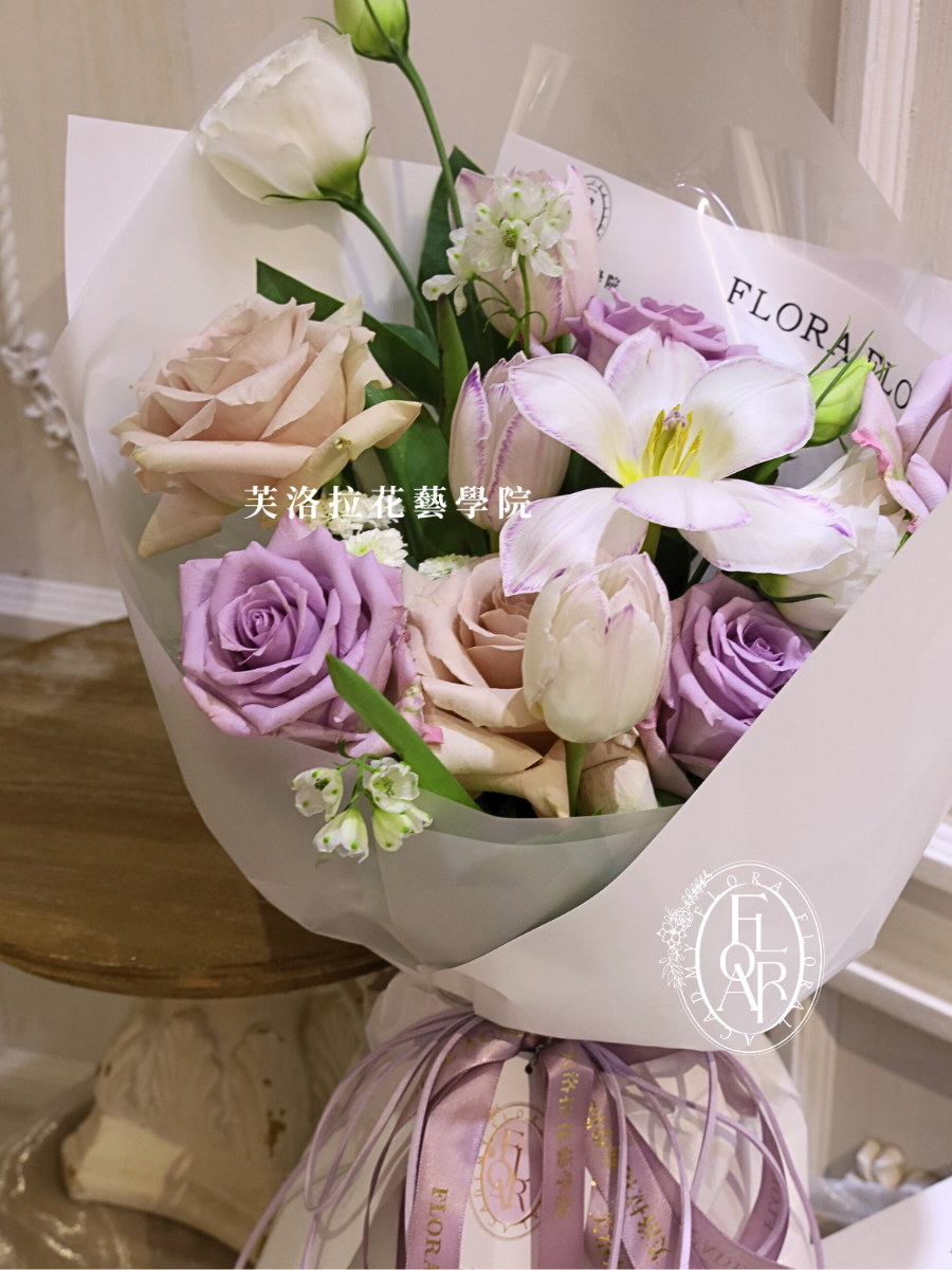 Elegant Purple Tulip & Imported Rose Fresh Flower Bouquet (4)