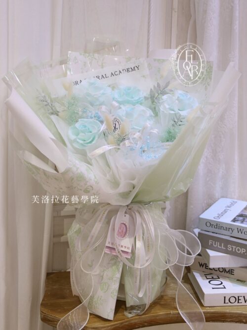 永生花束｜《海鹽氣泡》｜質感花束｜藍綠色系