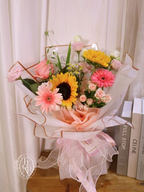 鮮花束｜《蜜桃日和》｜向日葵花束｜粉橘色系