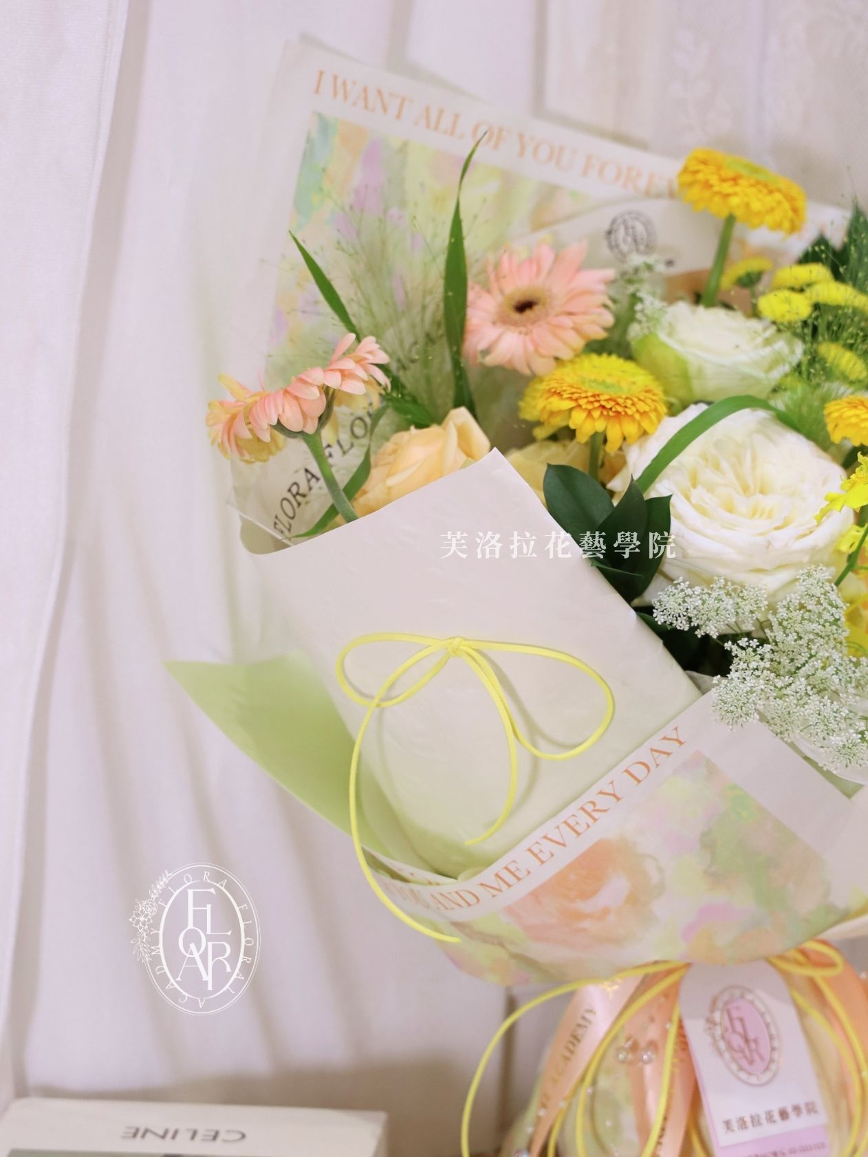鮮花束|《Muse》|白玫瑰花束|油畫風黃粉色系:圖片 6