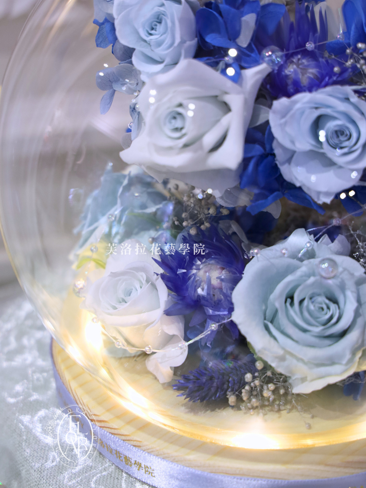 永生玻璃罩|《略星萬野》|月亮型|深藍色永生花:圖片 5