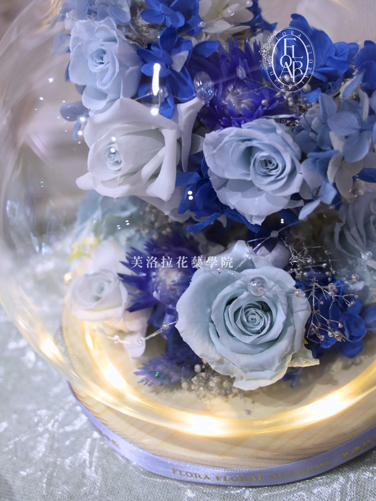 永生玻璃罩|《略星萬野》|月亮型|深藍色永生花:圖片 3