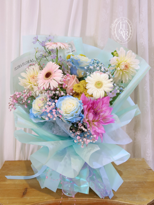 鮮花束｜《Palette de Fleurs》｜進口藍玫瑰｜客訂製款