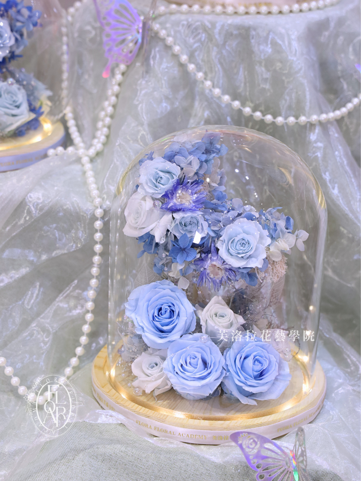 永生玻璃罩|《輕光玉月》|月亮型|藍白色永生花:圖片 2
