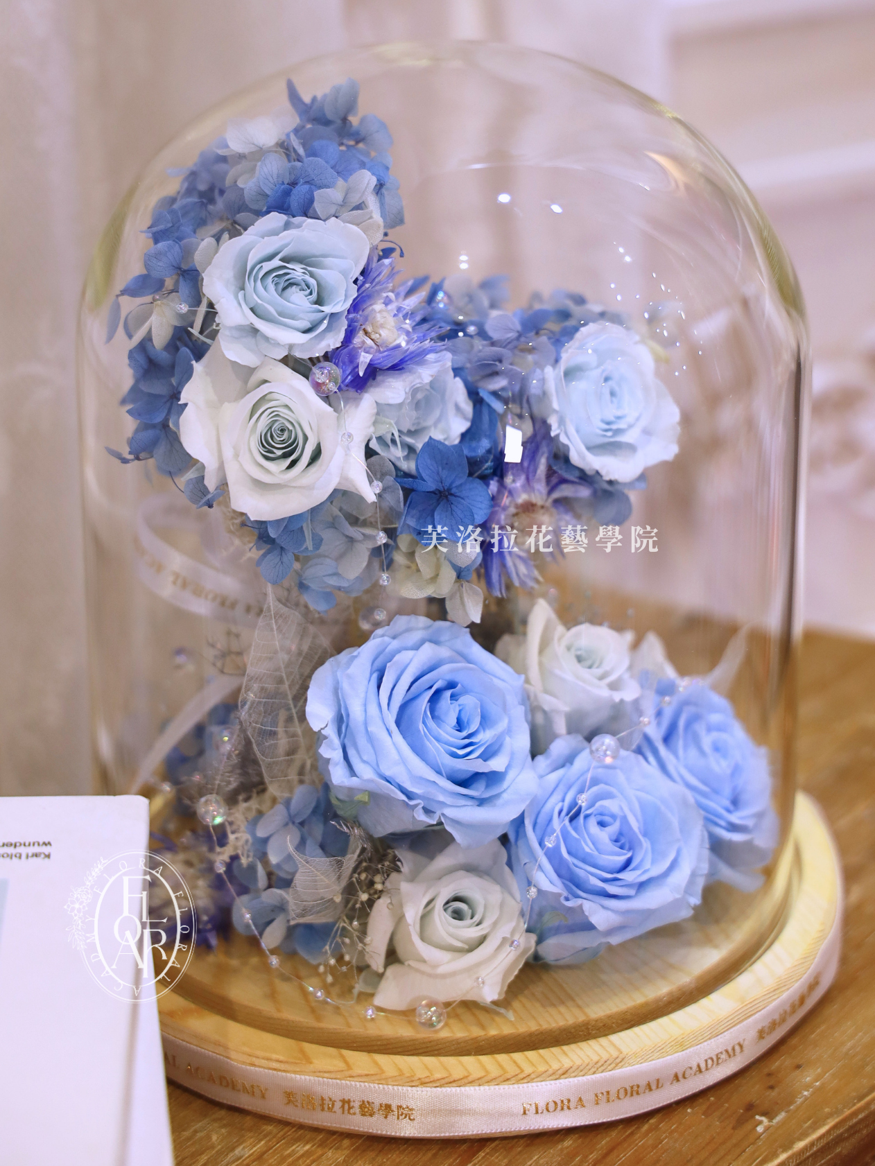 永生玻璃罩|《輕光玉月》|月亮型|藍白色永生花:圖片 10