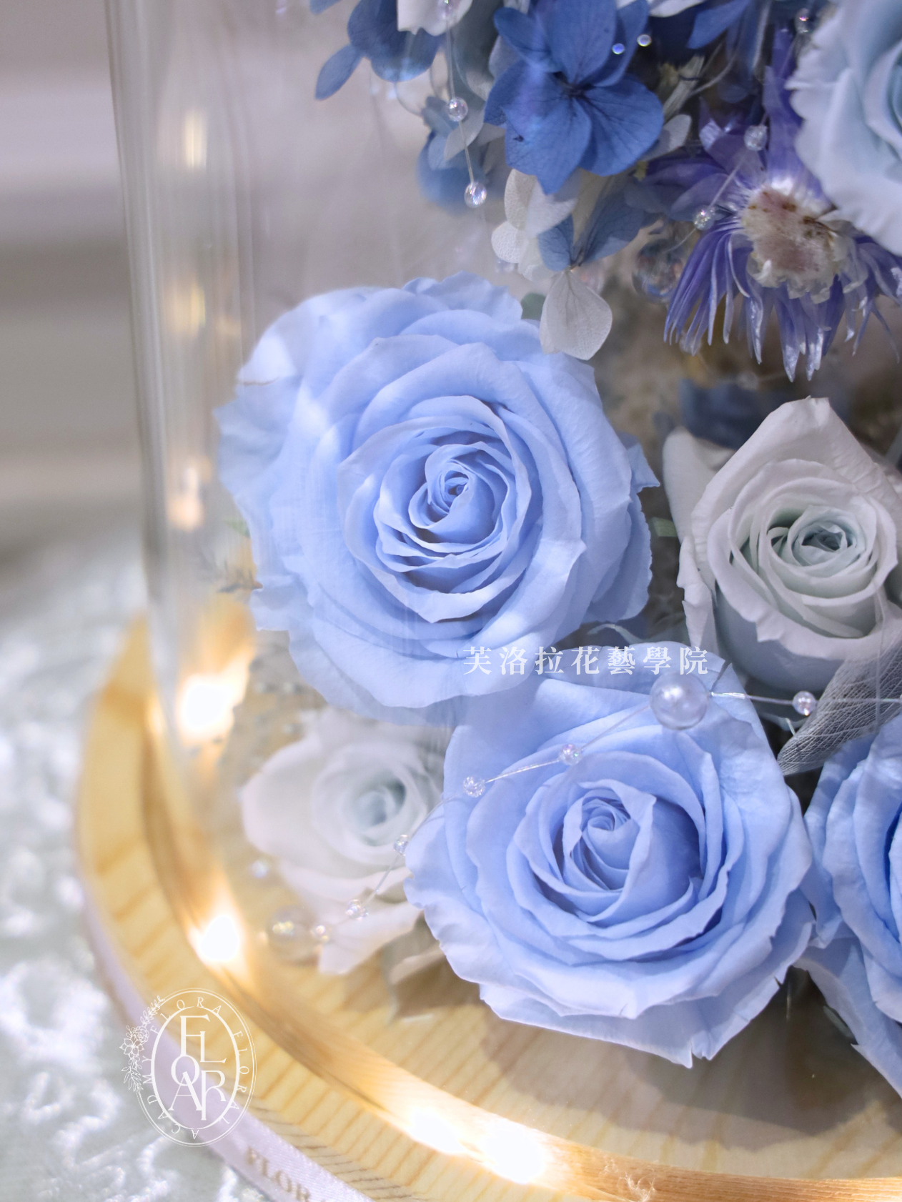 永生玻璃罩|《輕光玉月》|月亮型|藍白色永生花:圖片 9