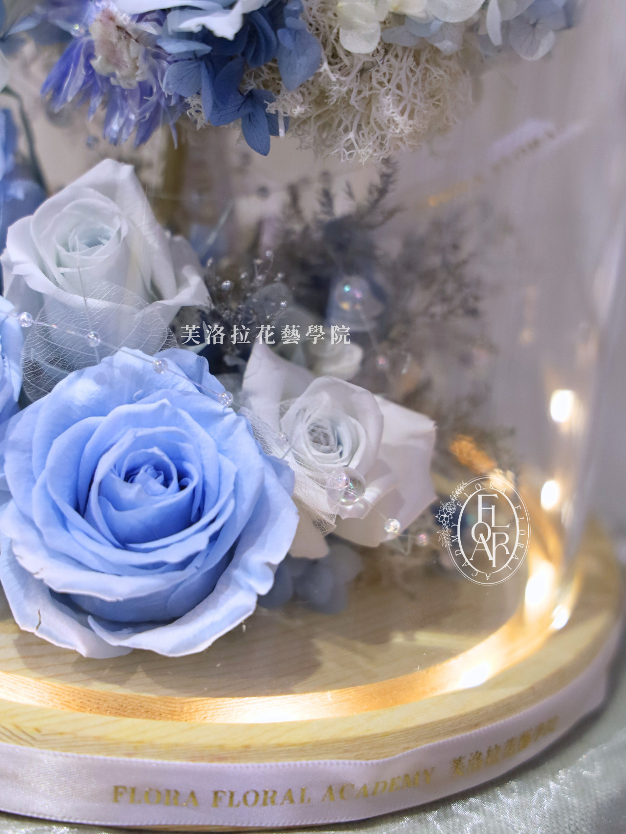 永生玻璃罩|《輕光玉月》|月亮型|藍白色永生花:圖片 6