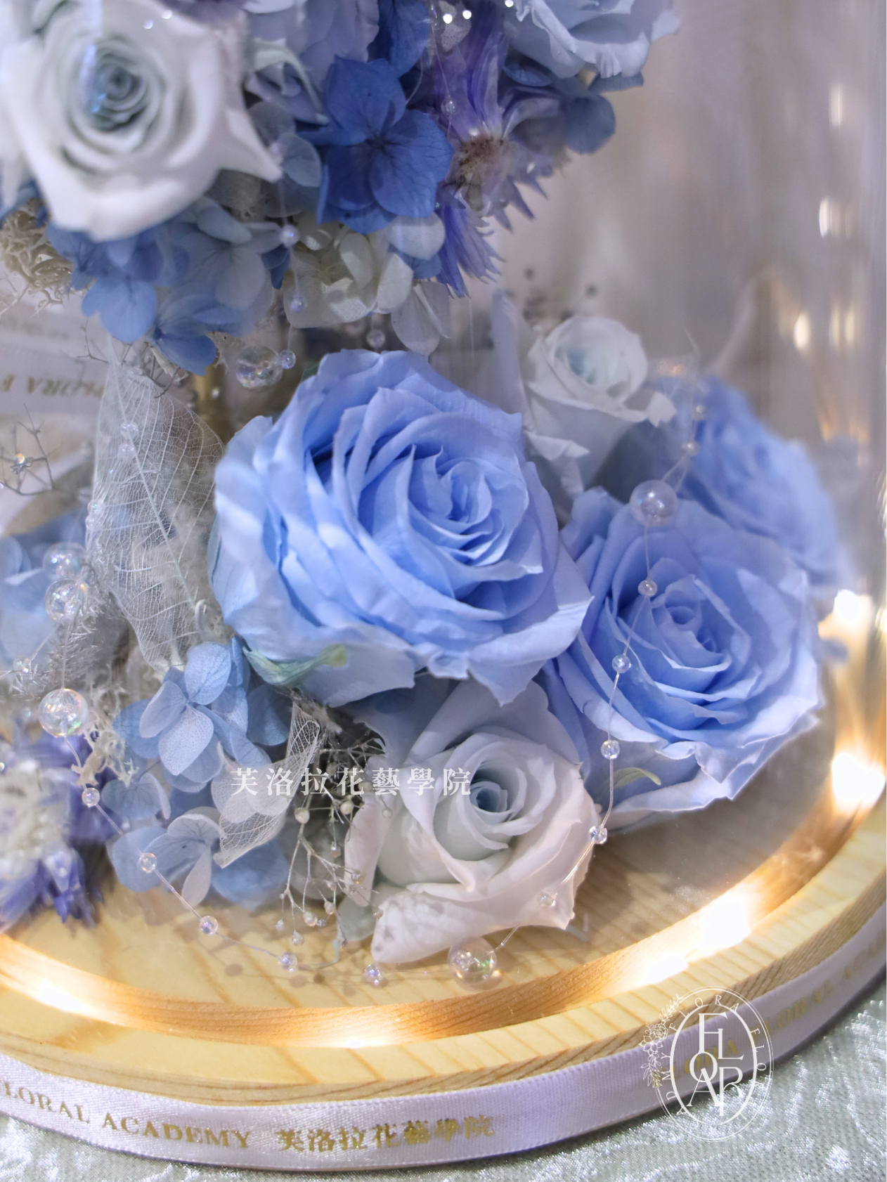 永生玻璃罩|《輕光玉月》|月亮型|藍白色永生花:圖片 5
